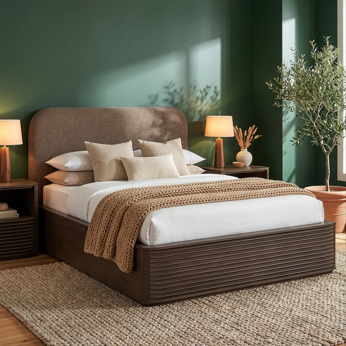 Morino Browninterwoven Fabric Upholstered Bed