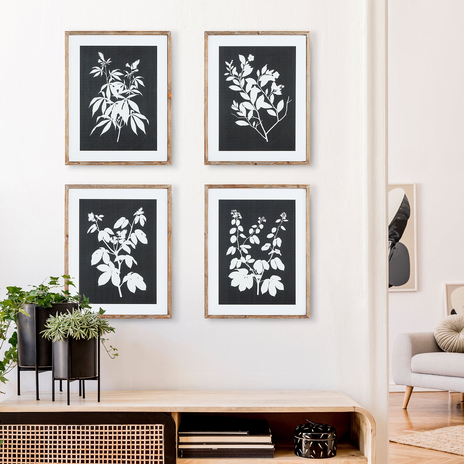 Monochrome Botanical Wall Art Set of 4