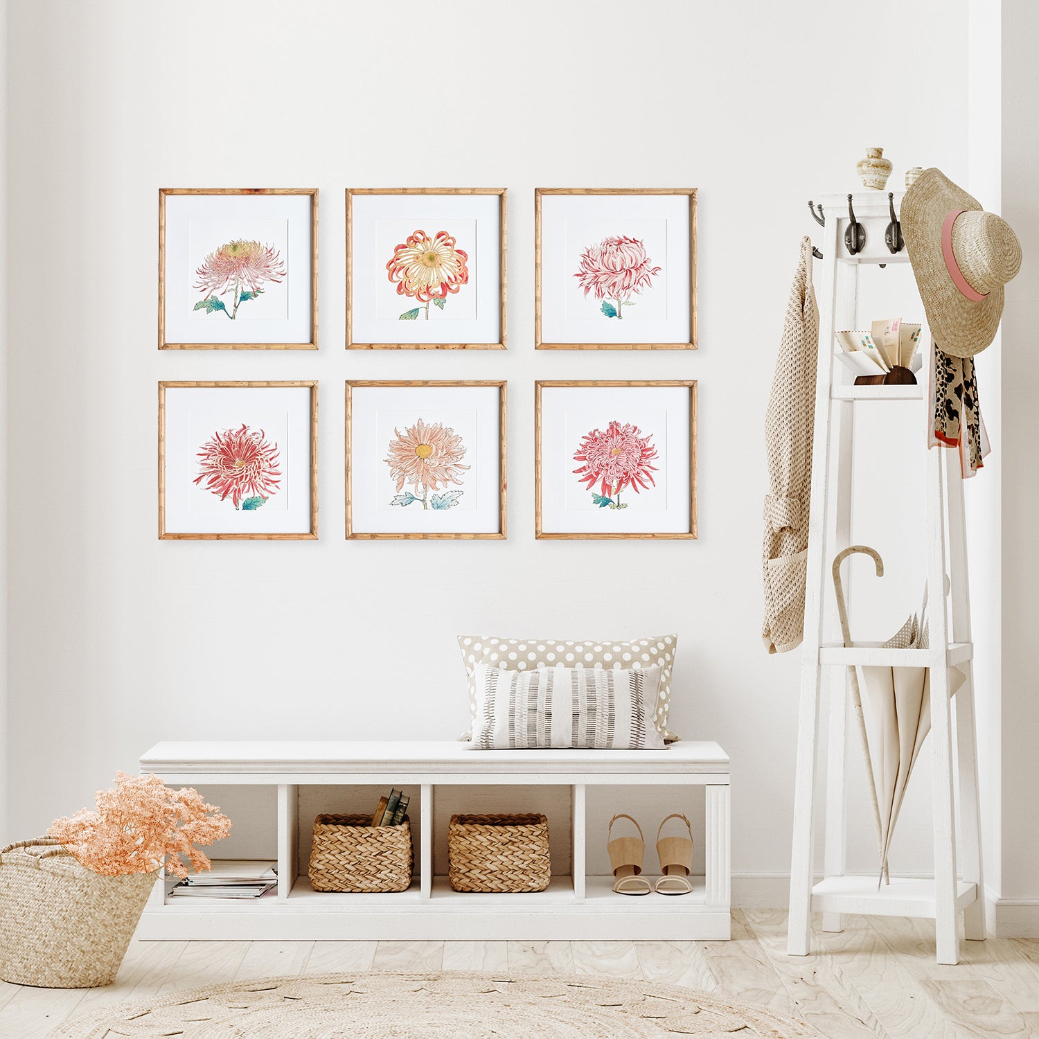 Colorful Chrysanthemum Print Wall Art Set of 6