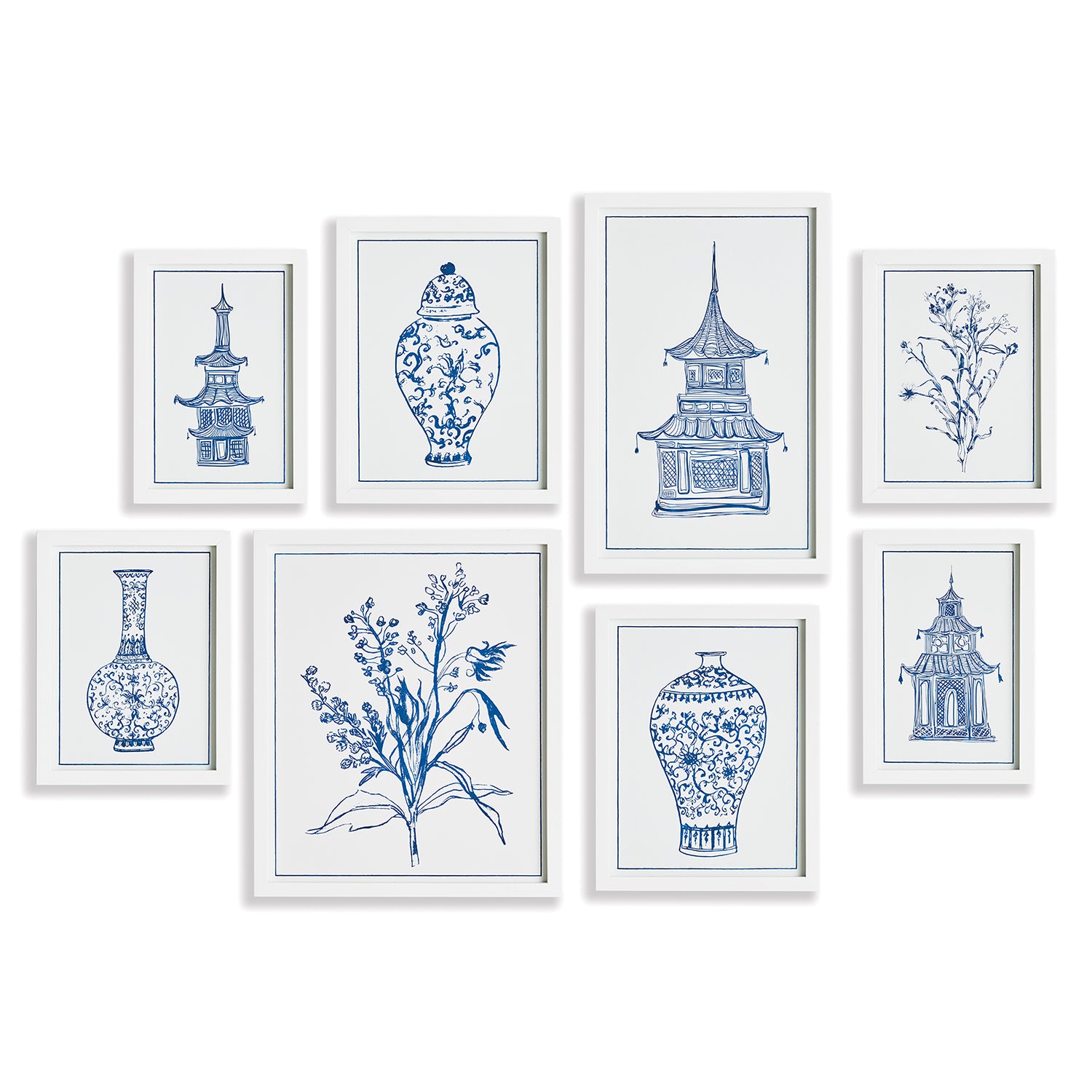 Chinoiserie Gallery Wall Art Set of 8