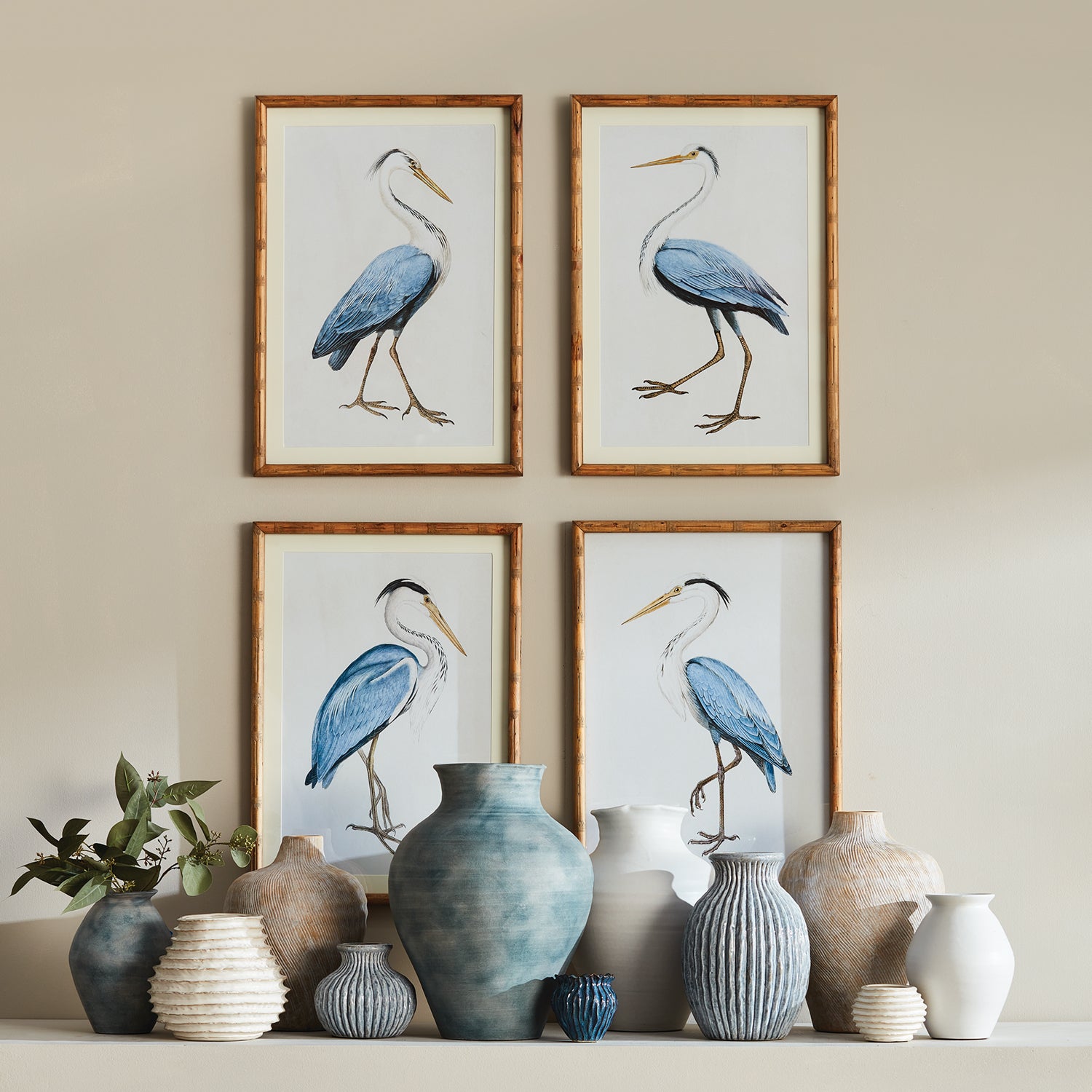 Elegant Blue Heron Print Set of 4