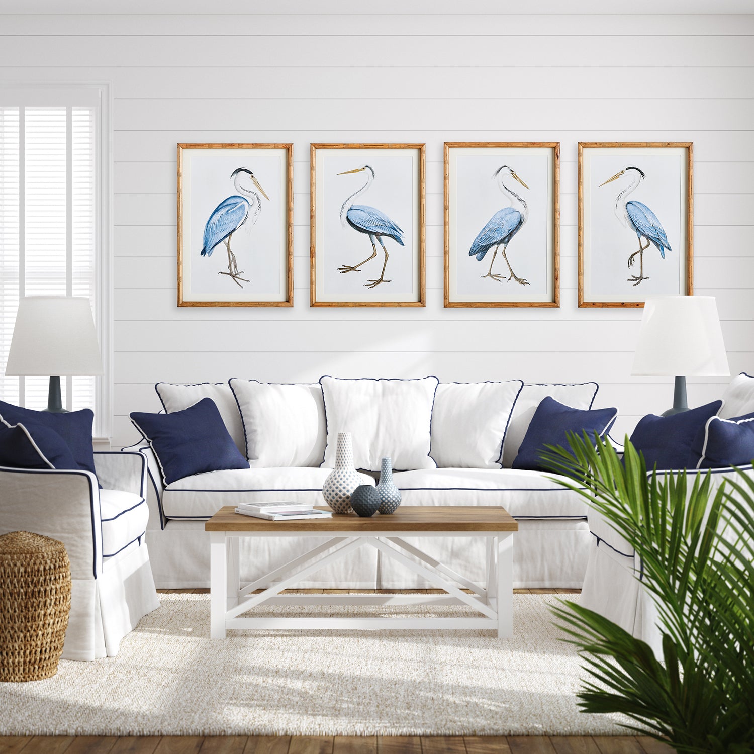 Elegant Blue Heron Print Set of 4