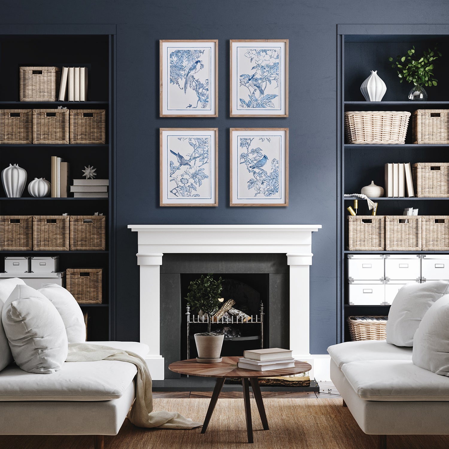 Monochromatic Bird Study Set of 4