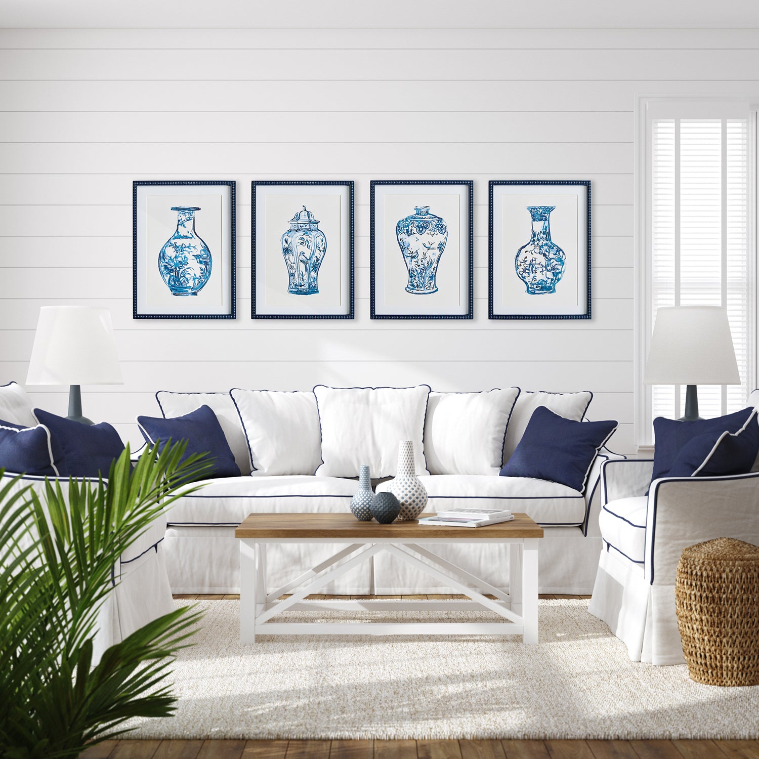 Ornament Urns in Blue Set of 4