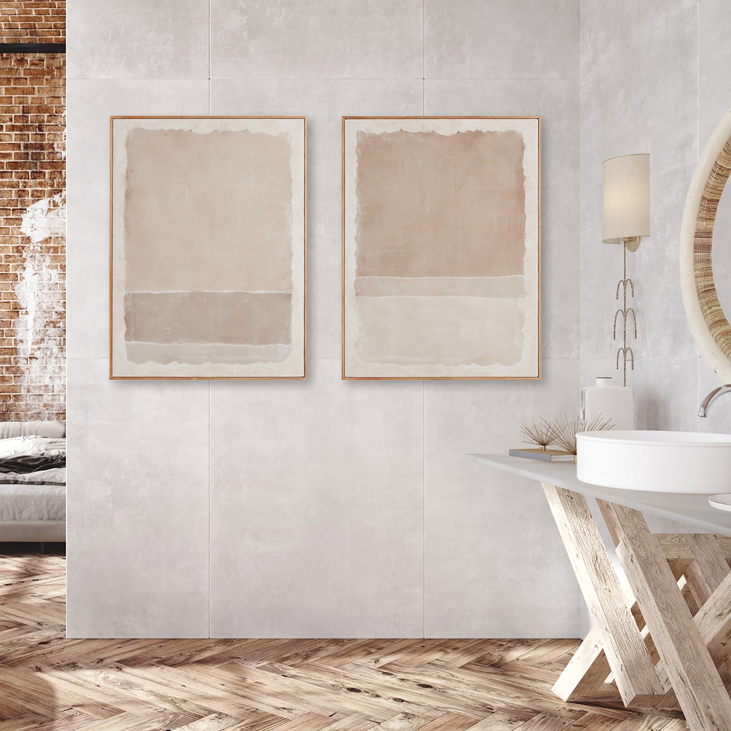 Composition In Taupe Giclees Framed Art Set of 2