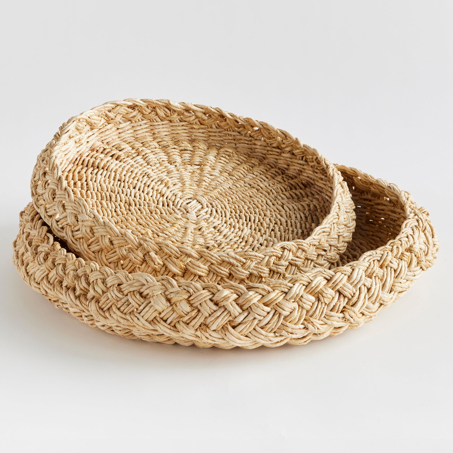 Abaca French Braided Round Tray Set of 2