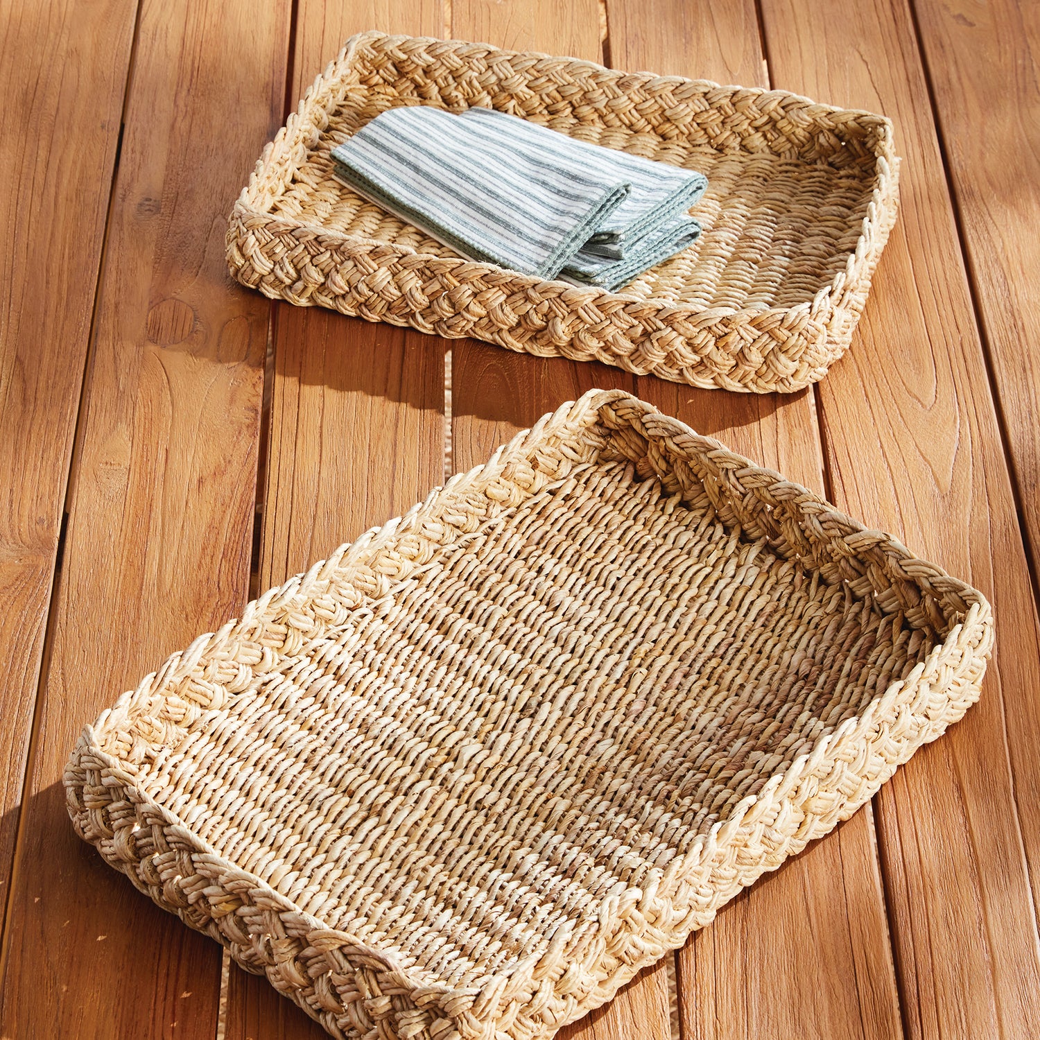 Abaca French Braided Square Tray Set of 2