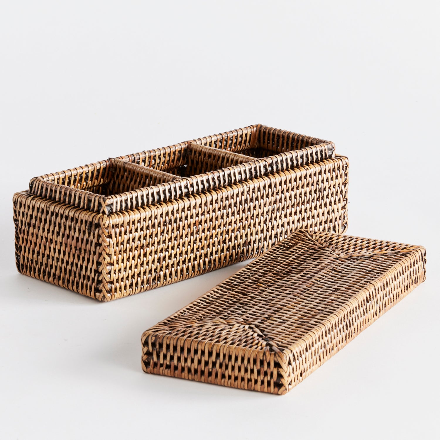 Burma Rattan 3 Compartment Lidded Box