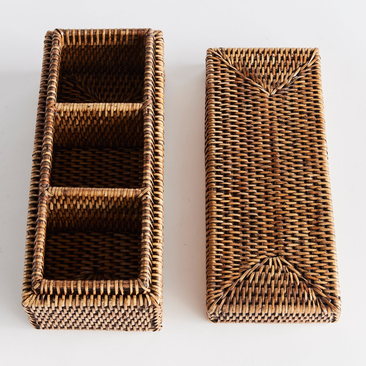 Burma Rattan 3 Compartment Lidded Box