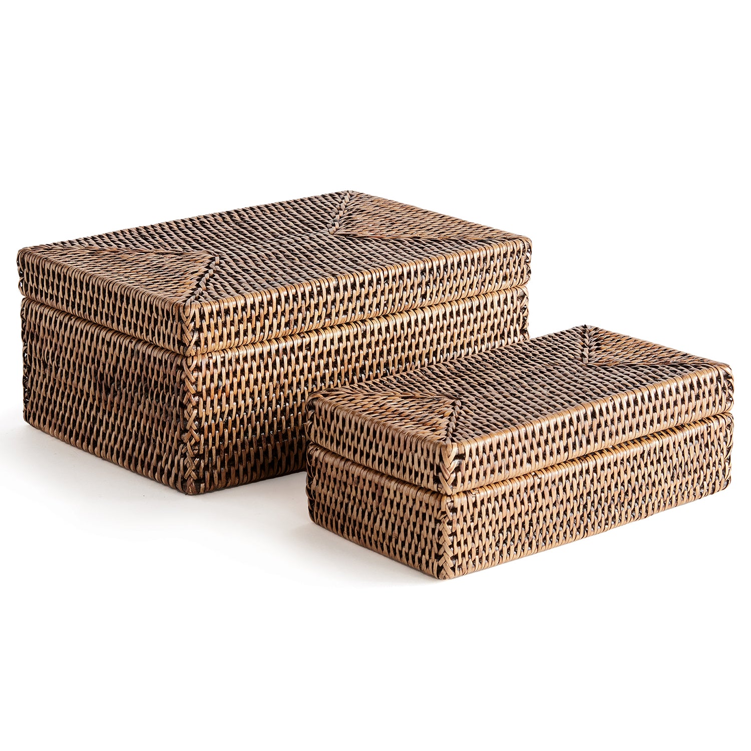 Burma Rattan Rectangular Lidded Box Set of 2