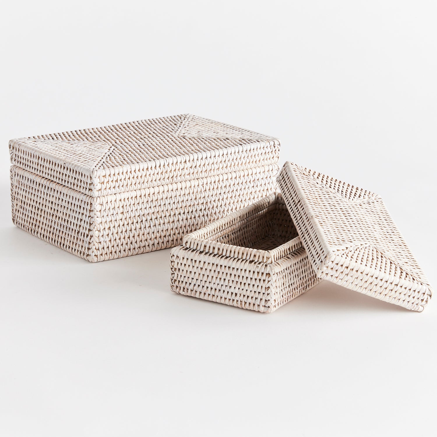 Burma Rattan Rectangular Lidded Box Set of 2