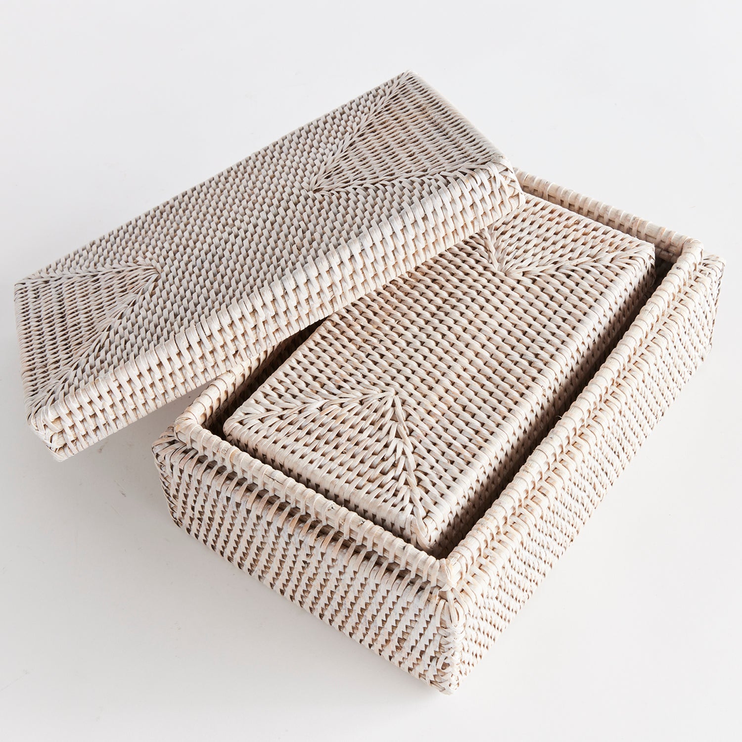 Burma Rattan Rectangular Lidded Box Set of 2