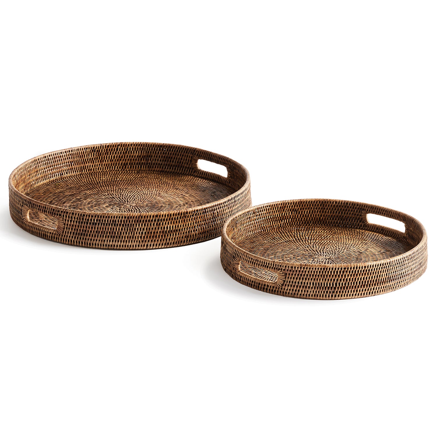 Burma Rattan Round Ottoman Tray Set of 2