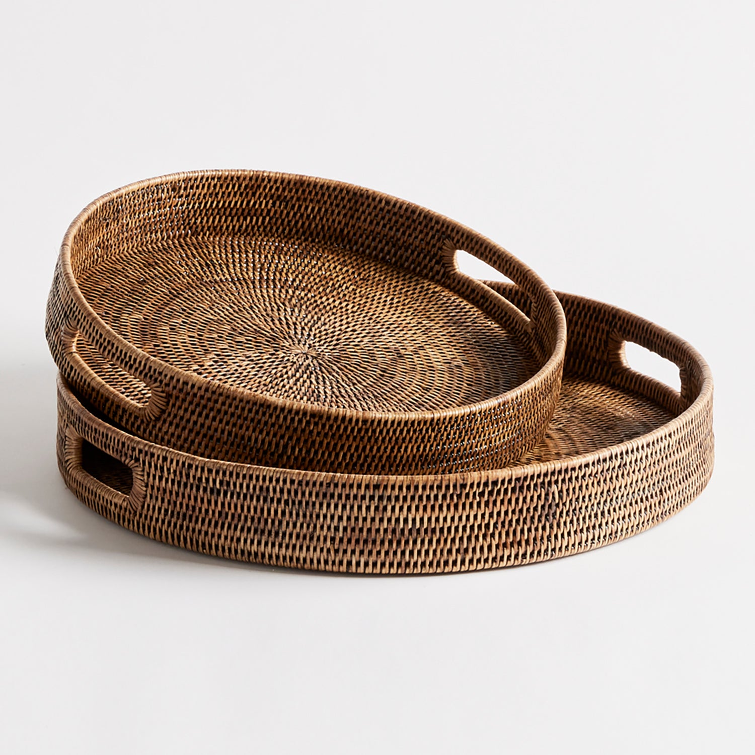 Burma Rattan Round Ottoman Tray Set of 2