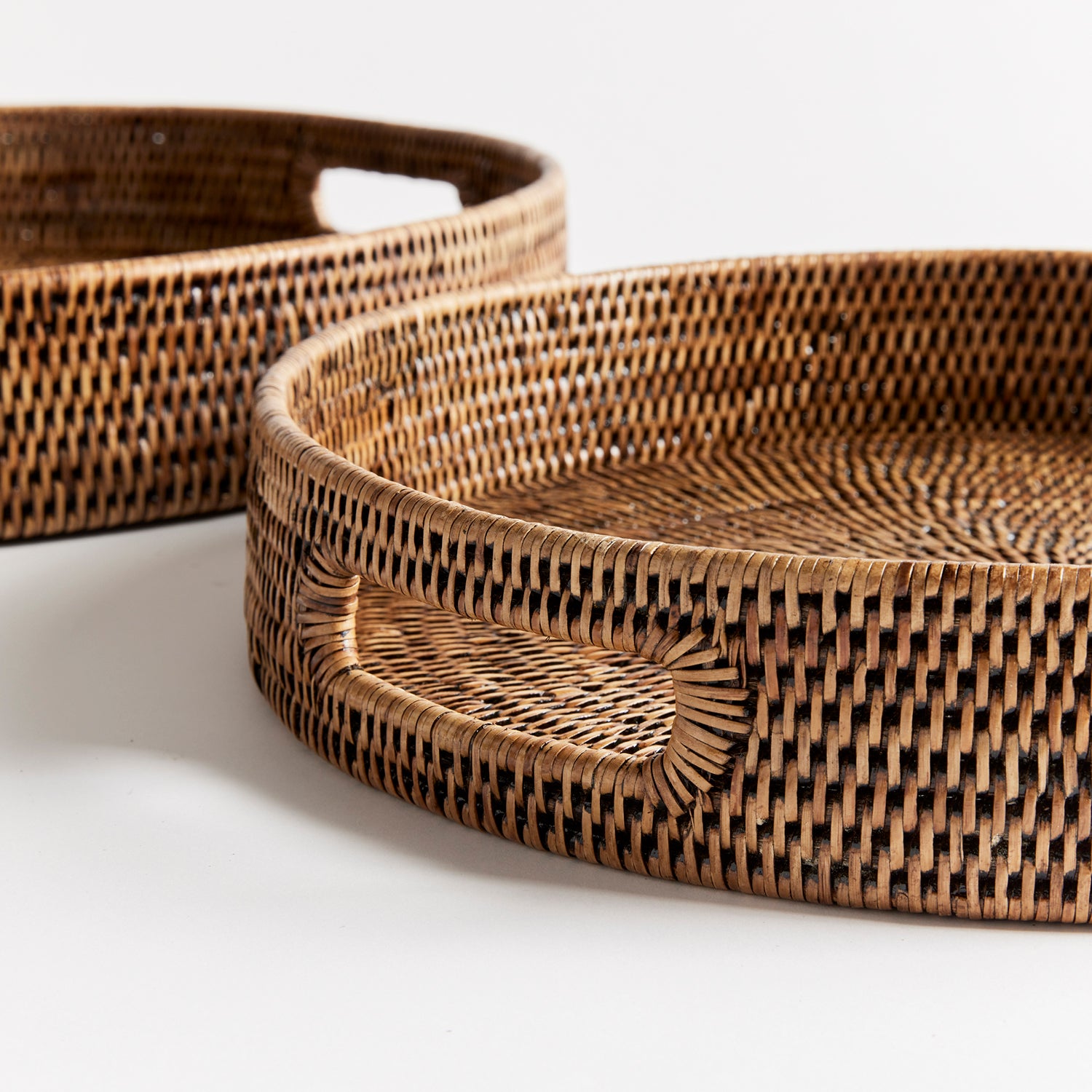 Burma Rattan Round Ottoman Tray Set of 2