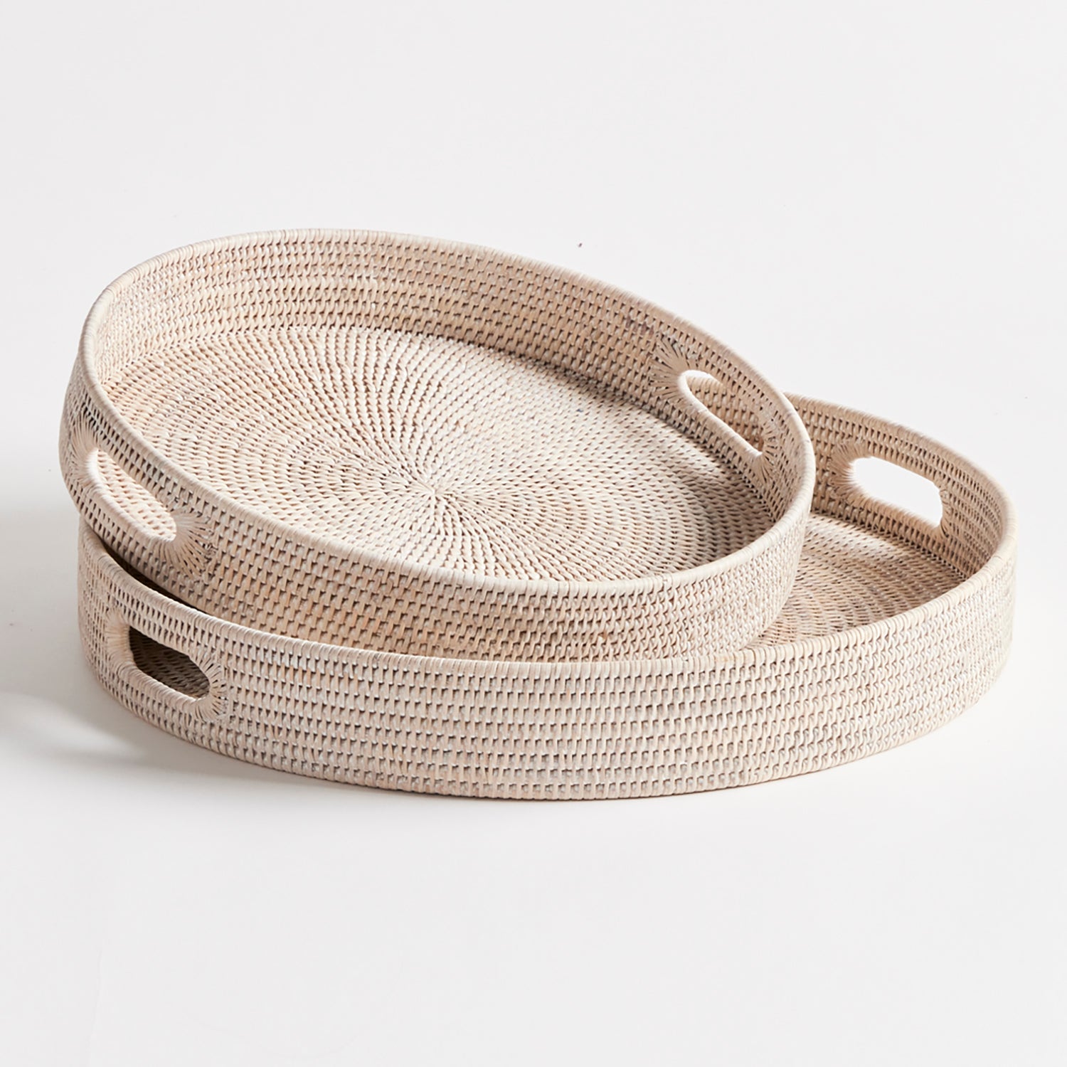 Burma Rattan Round Ottoman Tray Set of 2