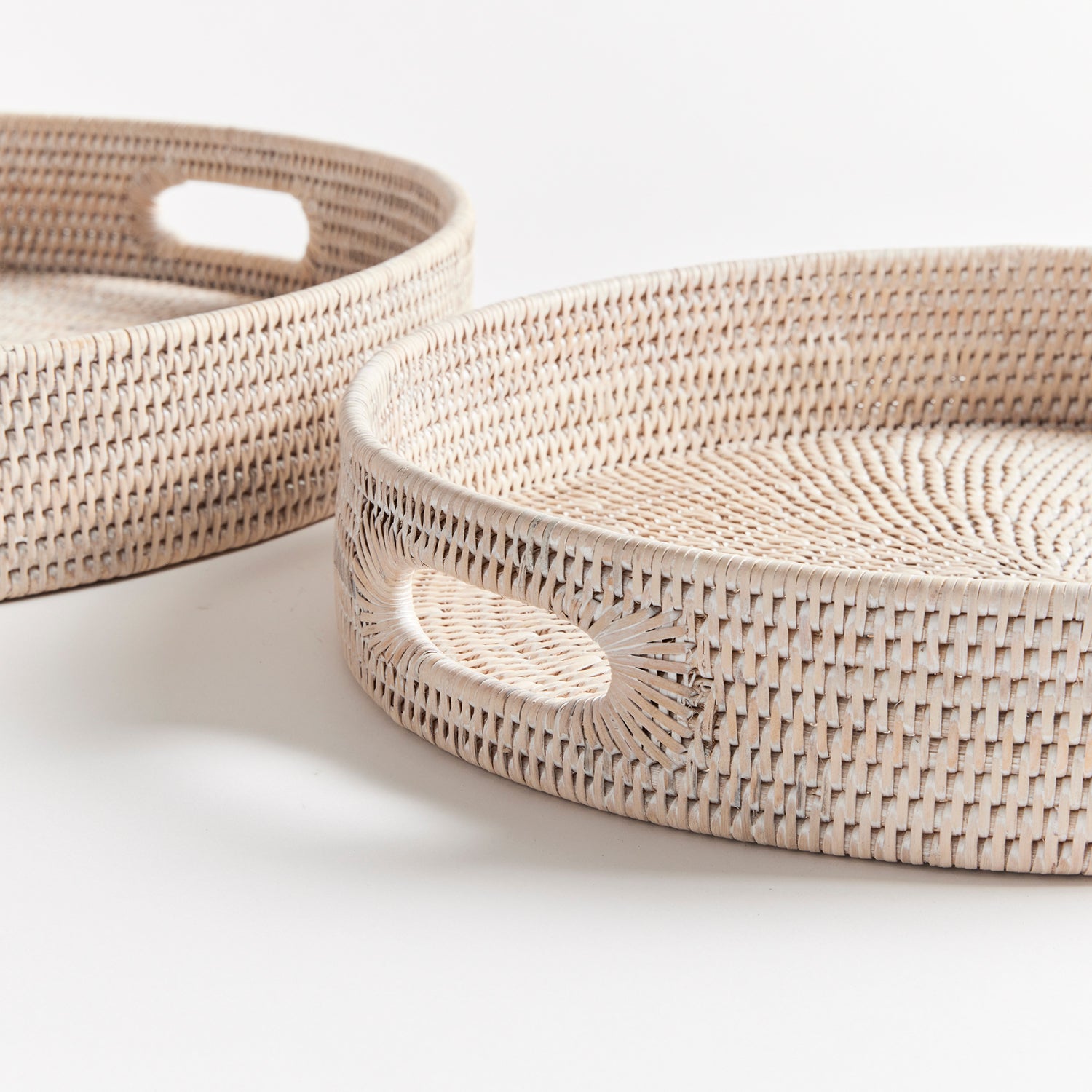 Burma Rattan Round Ottoman Tray Set of 2