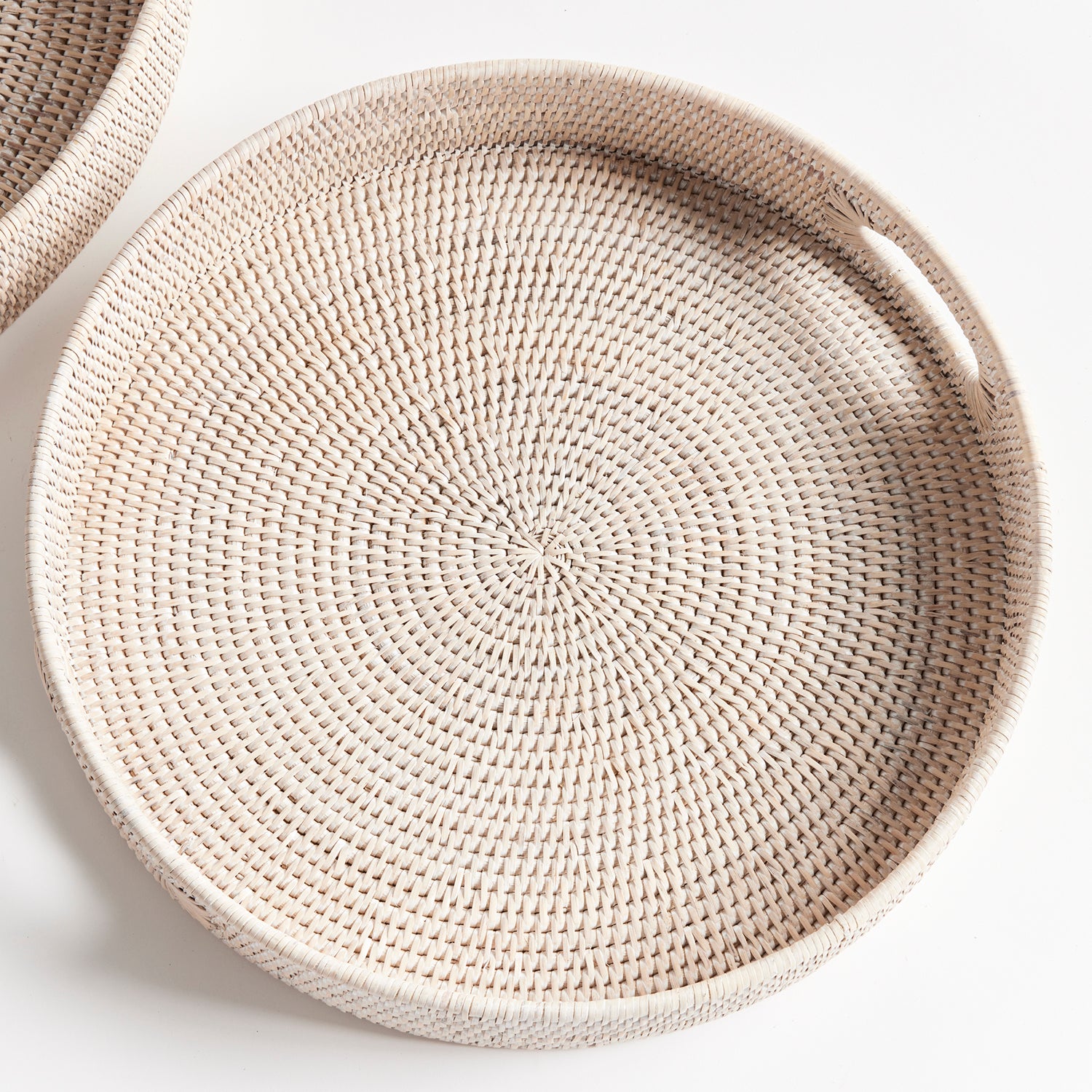 Burma Rattan Round Ottoman Tray Set of 2