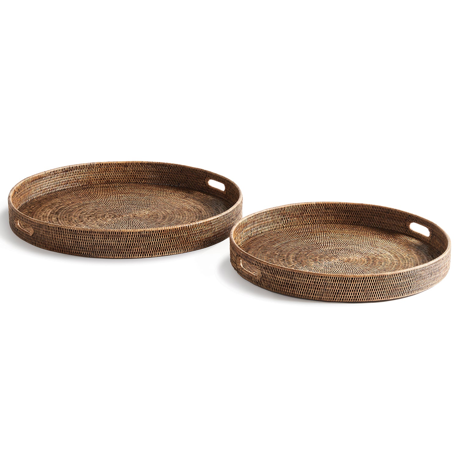 Burma Rattan Round Ottoman Tray Set of 2