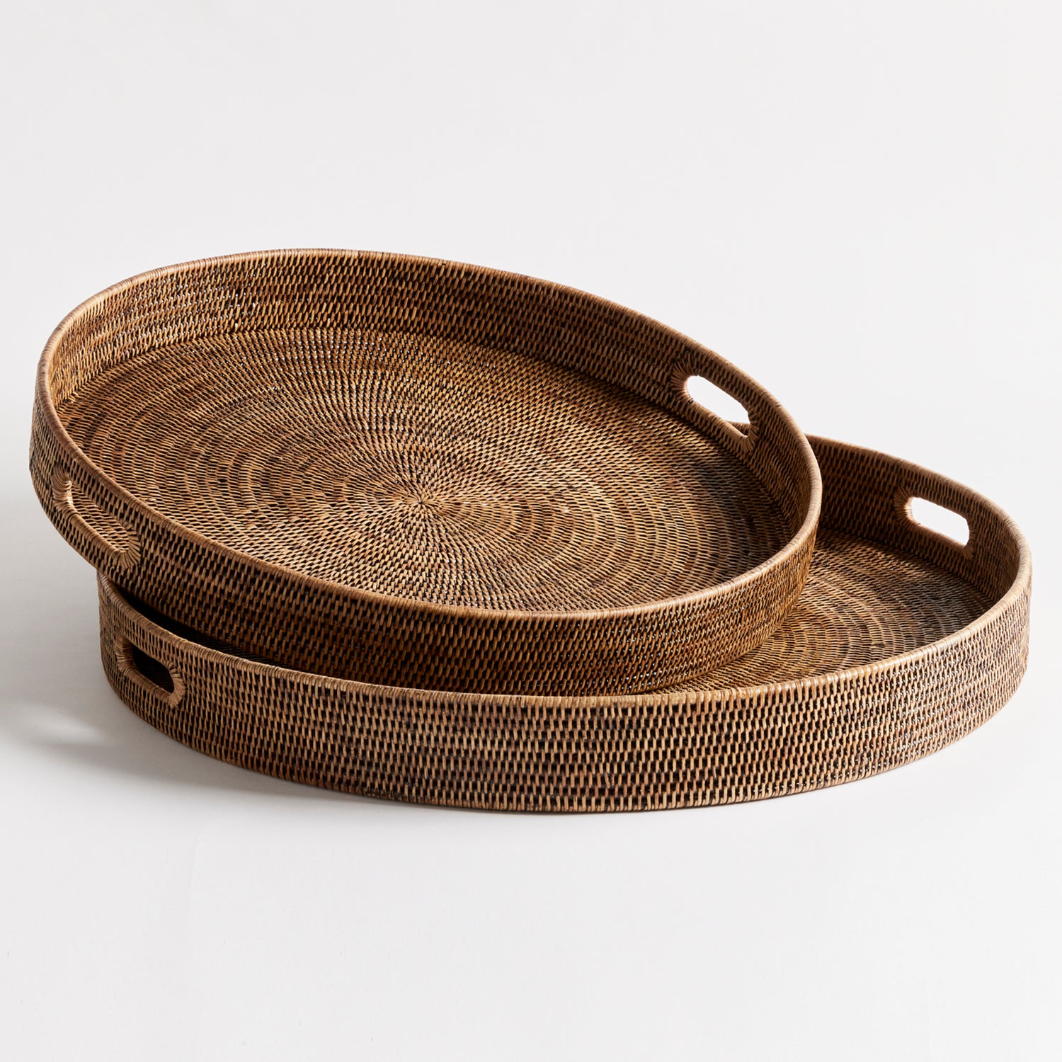 Burma Rattan Round Ottoman Tray Set of 2