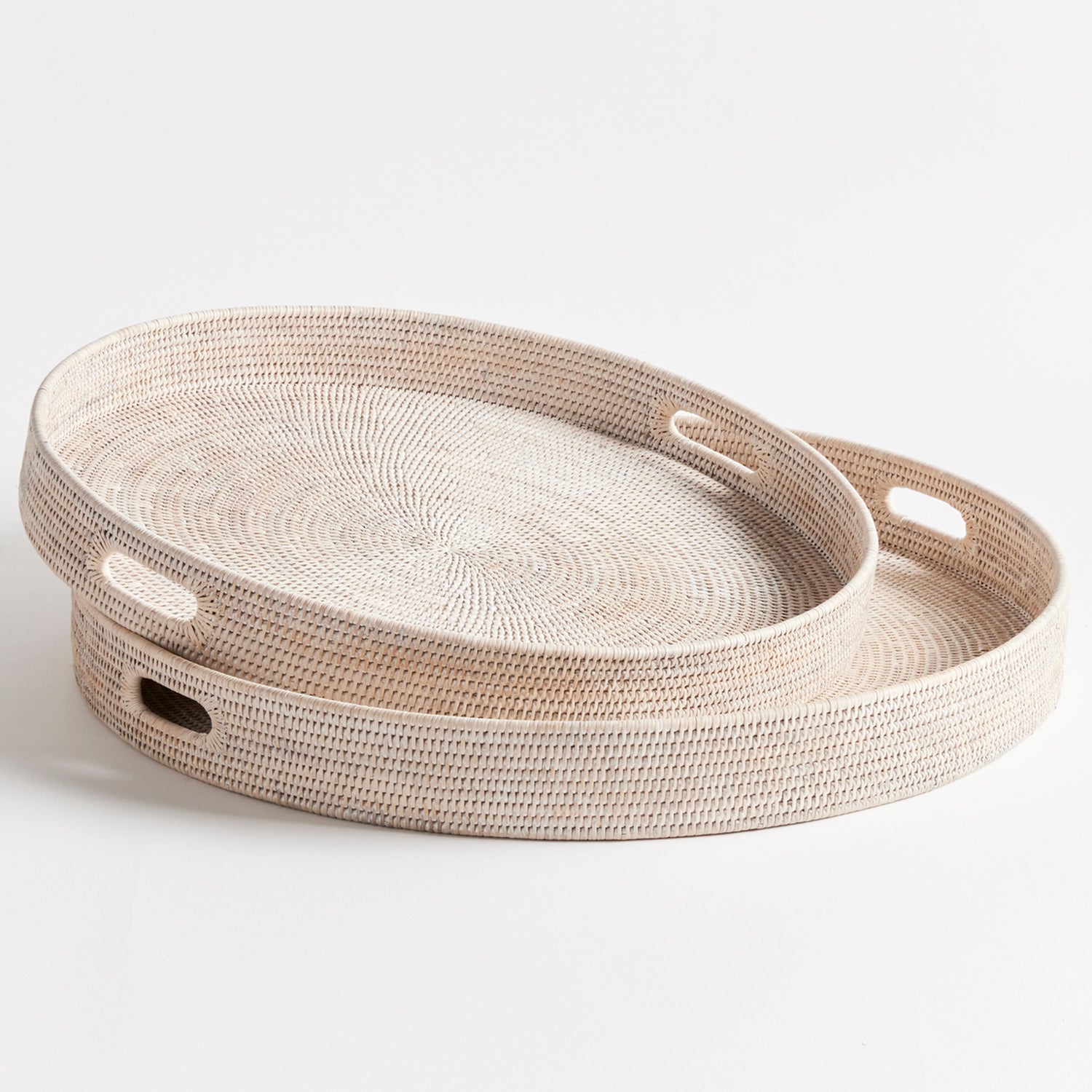 Burma Rattan Round Ottoman Tray Set of 2