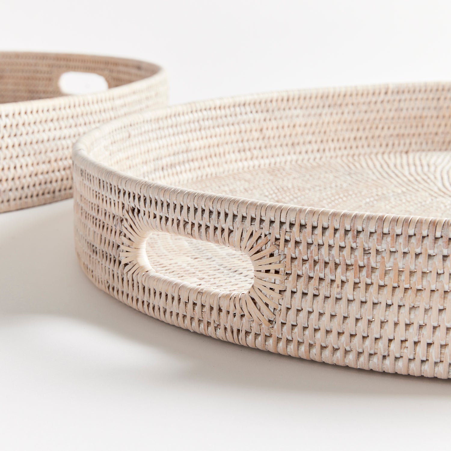 Burma Rattan Round Ottoman Tray Set of 2