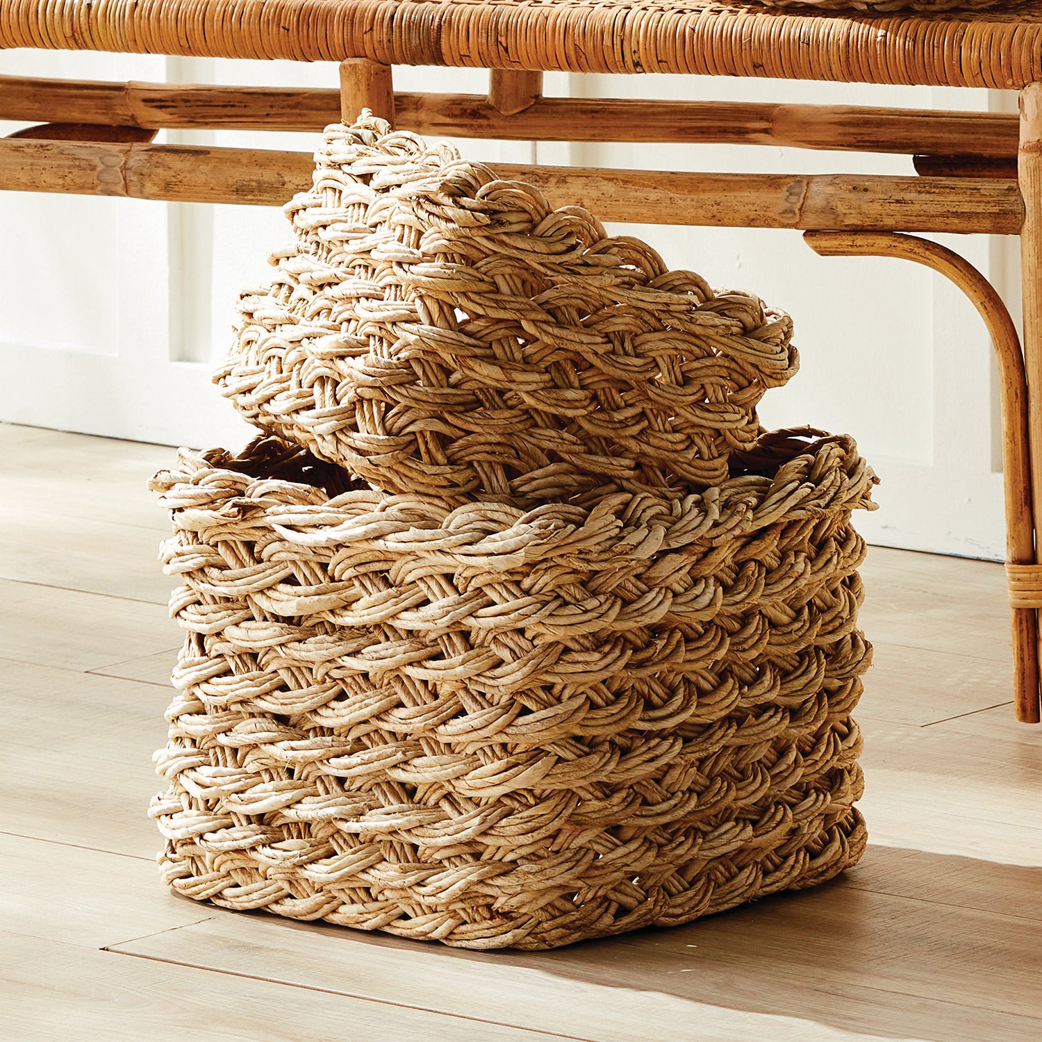 Abaca French Braid Storage Basket Set of 2