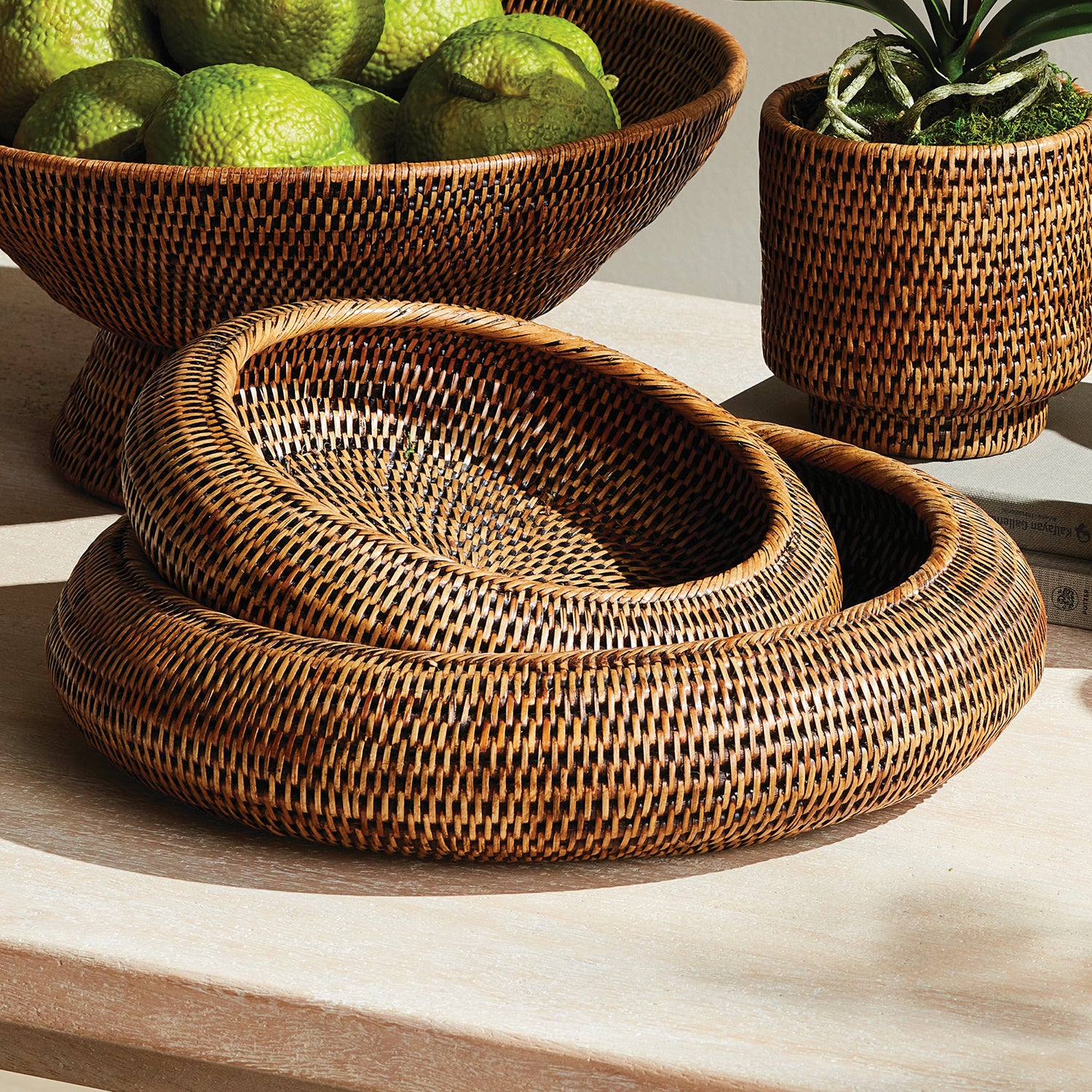 Burma Rattan Shallow Display Bowl Set of 2