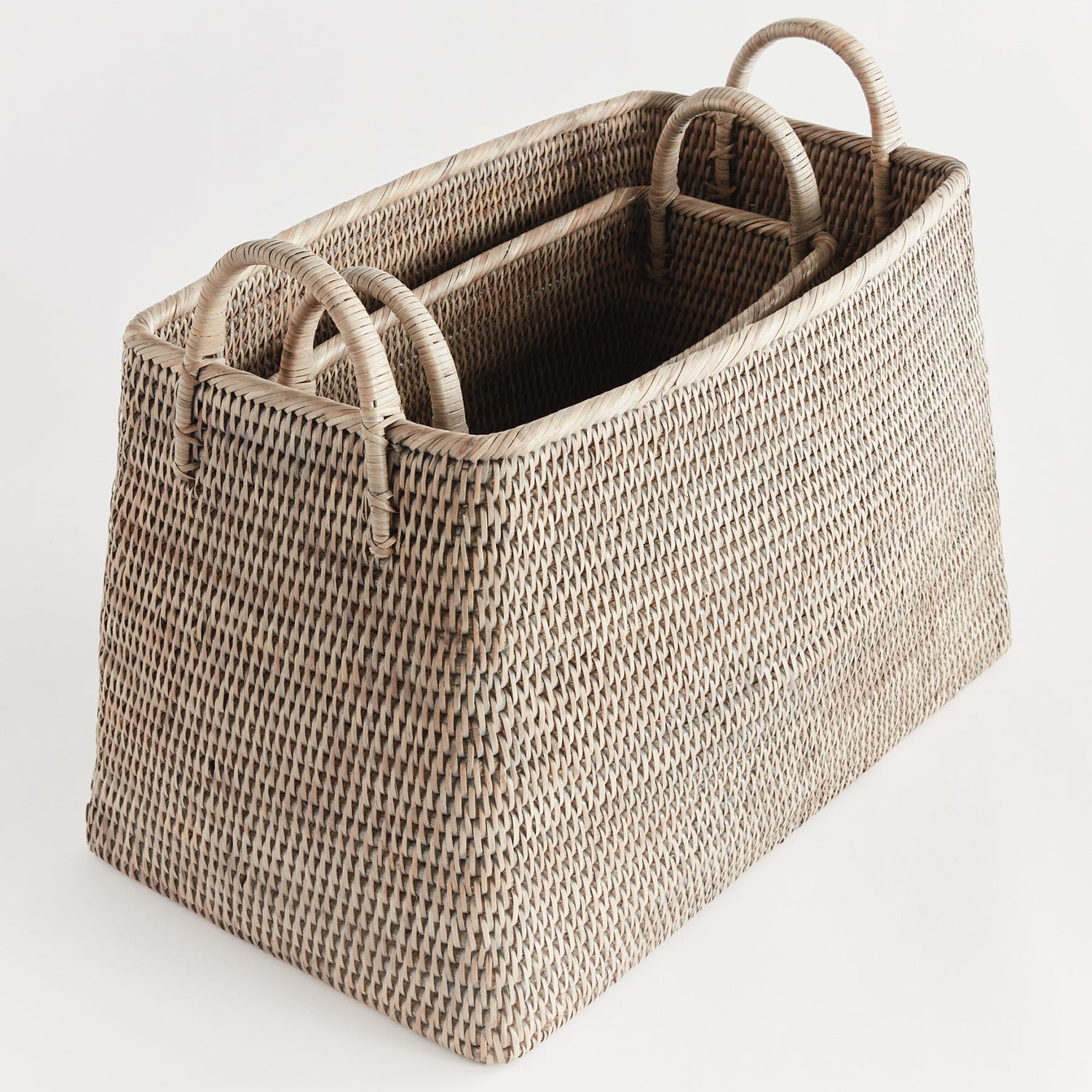 Burma Rattan Narrow Magazine Basket Set of 2
