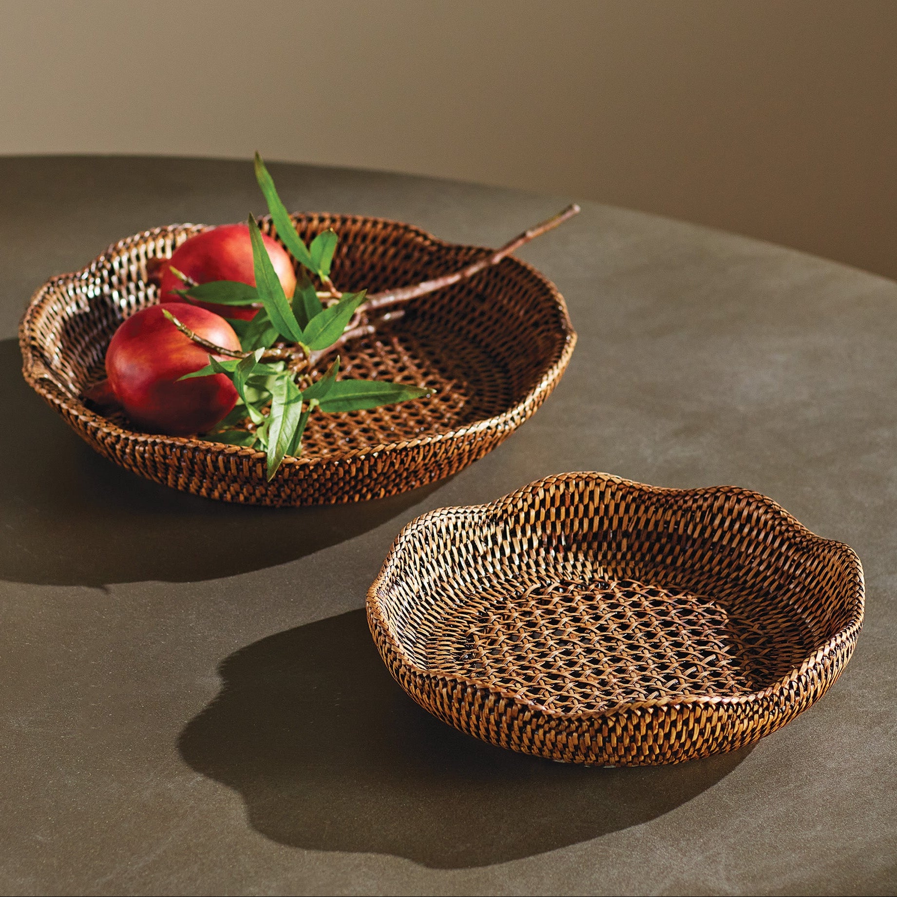 Burma Rattan Scalloped Tray Set of 2