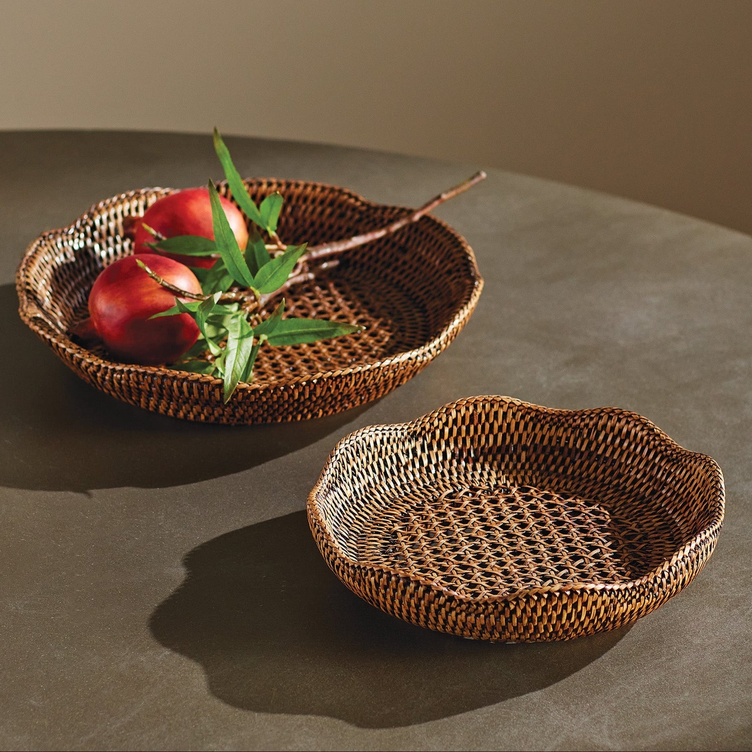 Burma Rattan Scalloped Tray Set of 2