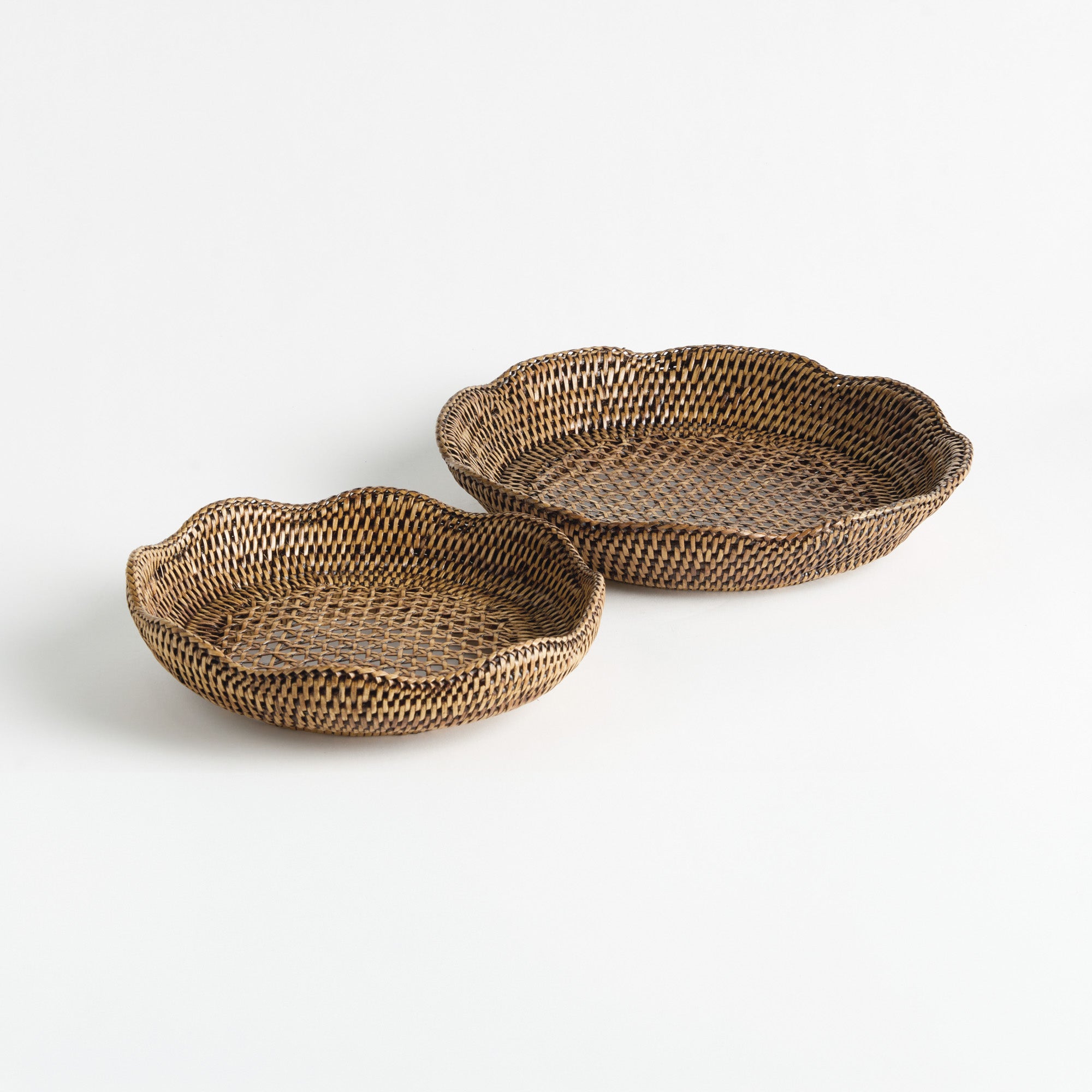 Burma Rattan Scalloped Tray Set of 2