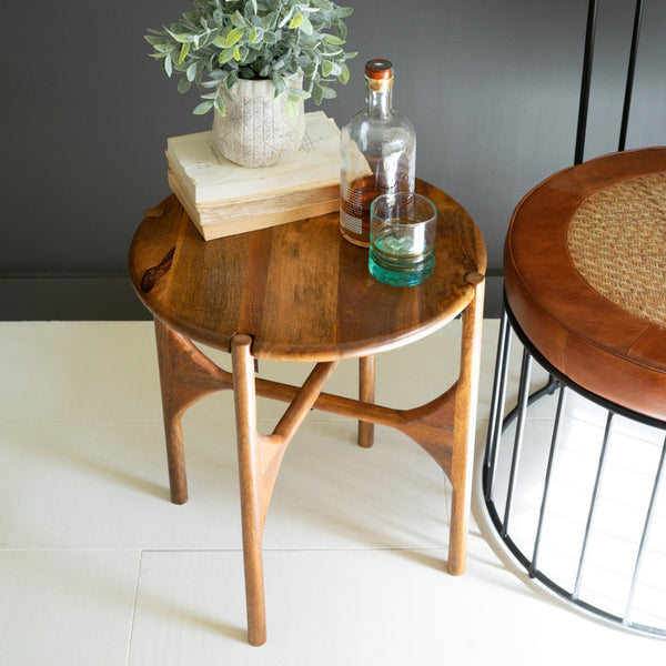 Round Mango Wood Accent Table Paynes Gray