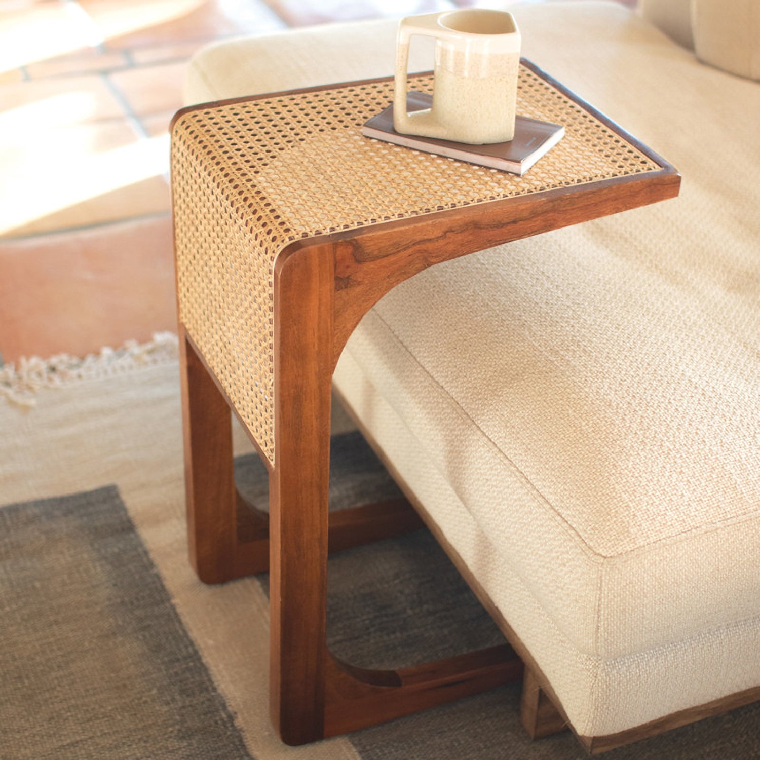 Woven Cane Tray Table