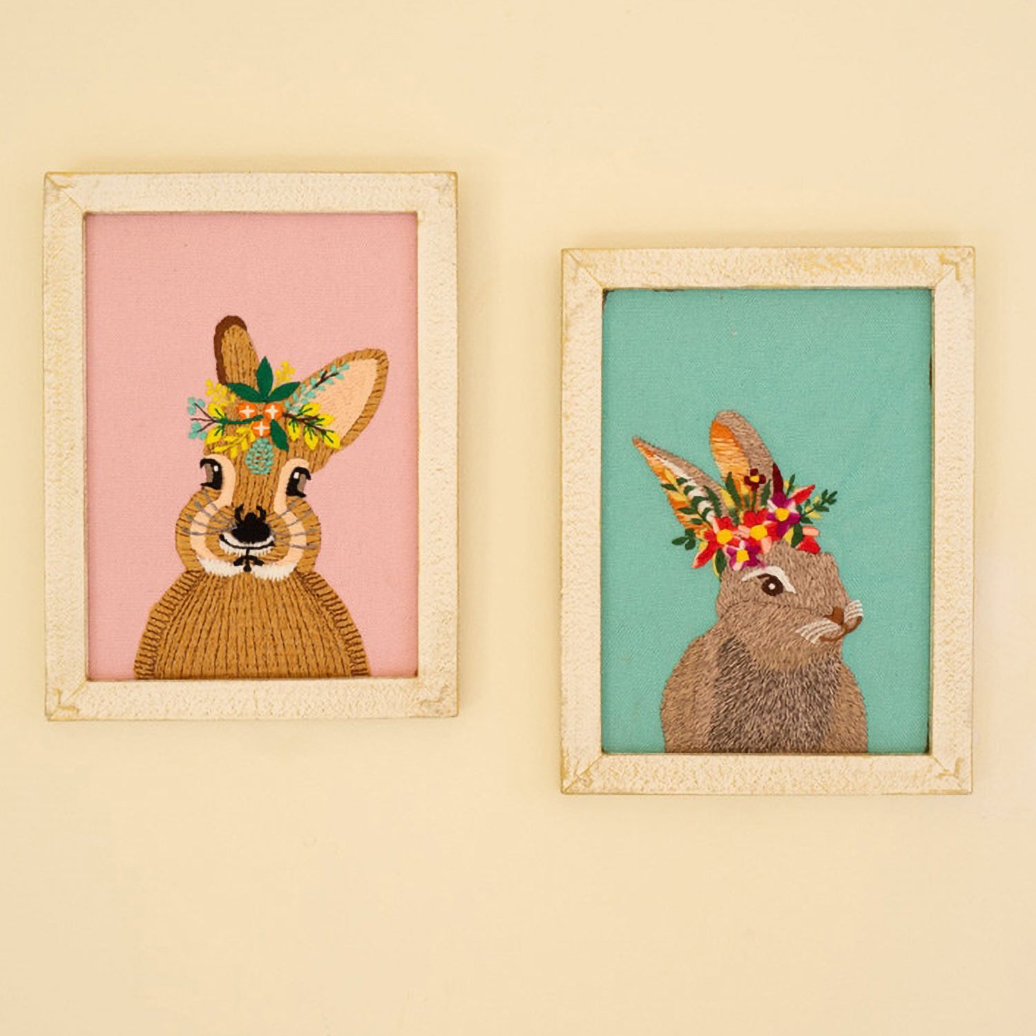 Rabbits Embroidery Framed Artwork Set of 2