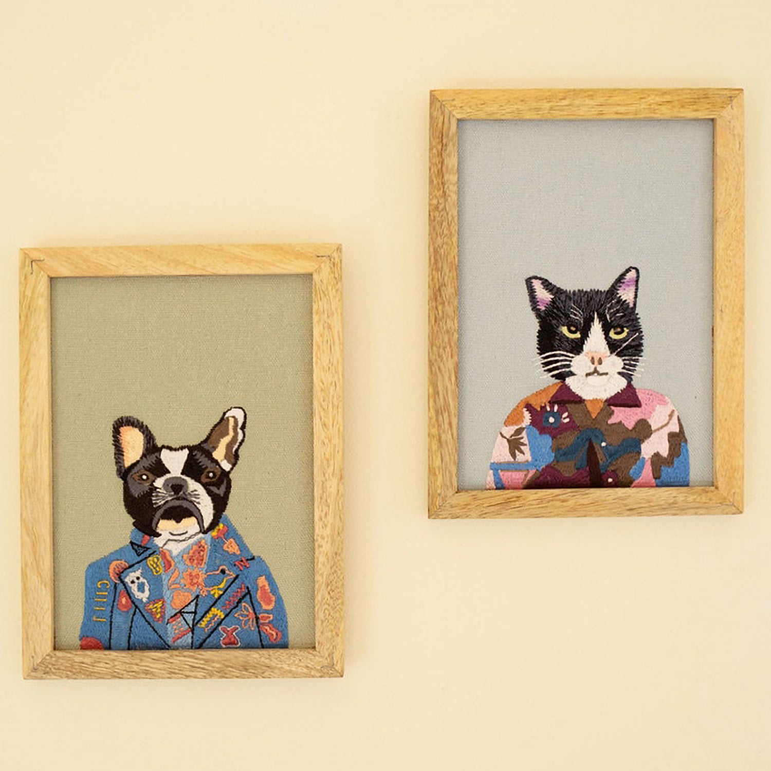 Dog and Cat Embroidery Framed Artwork Set of 2