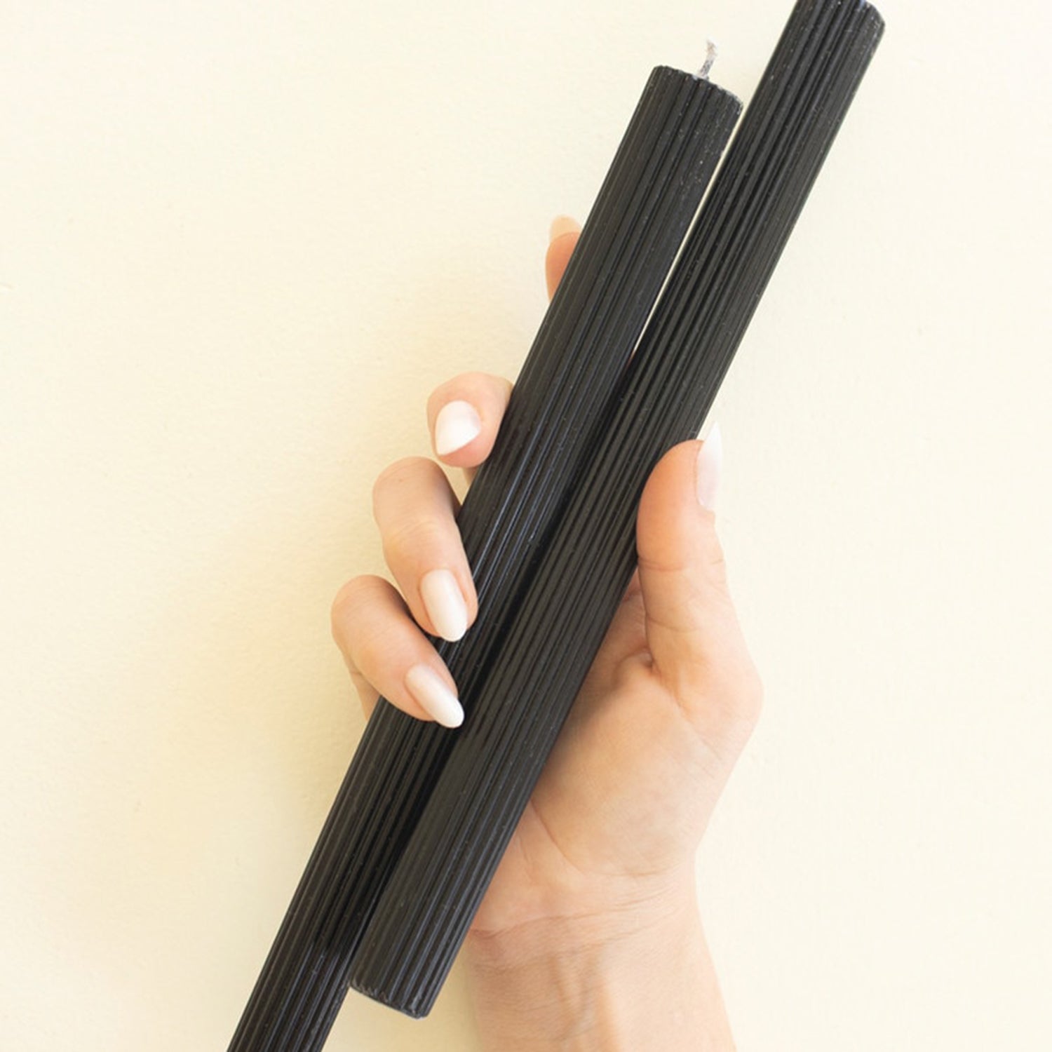 Ribbed Black Taper Candle Set of 2