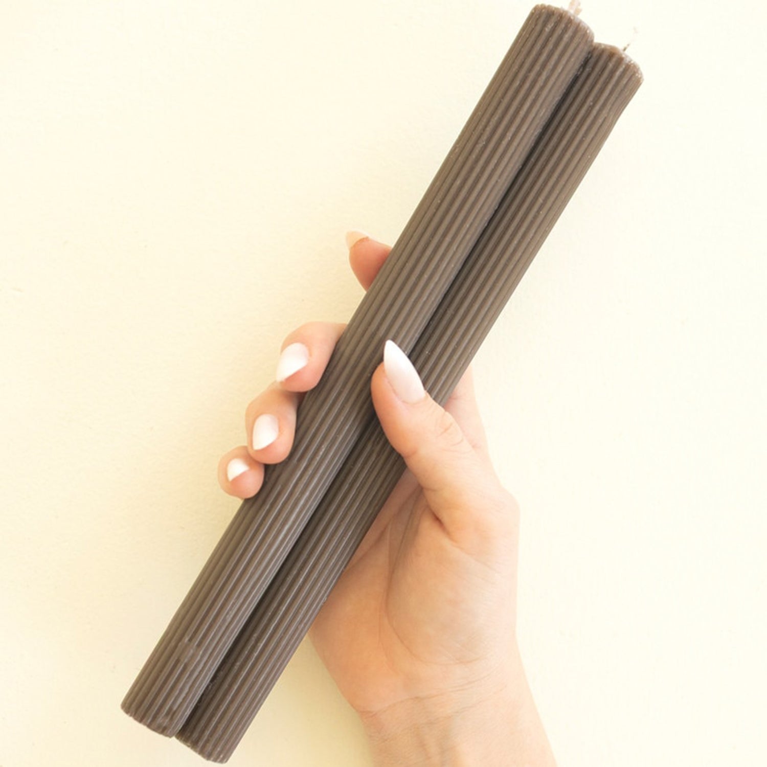 Ribbed Chocolate Taper Candle Set of 2