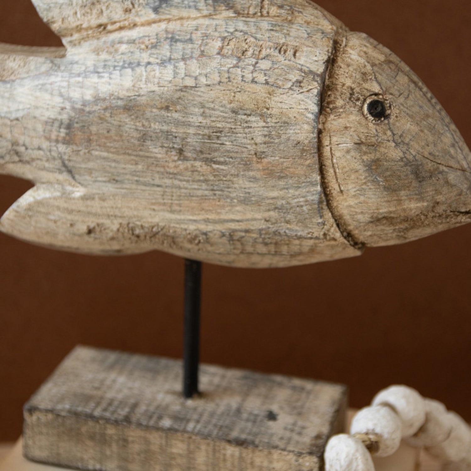 Carved Recycled Wooden Fish on Stand Set of 2