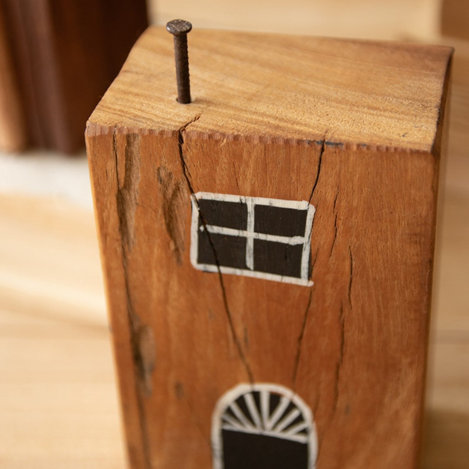 Hand-Painted Recycled Wood Village Set of 4