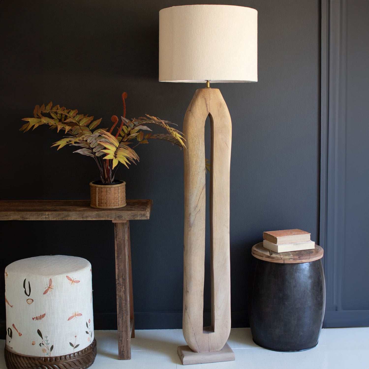 Tall Oval Wooden Floor Lamp