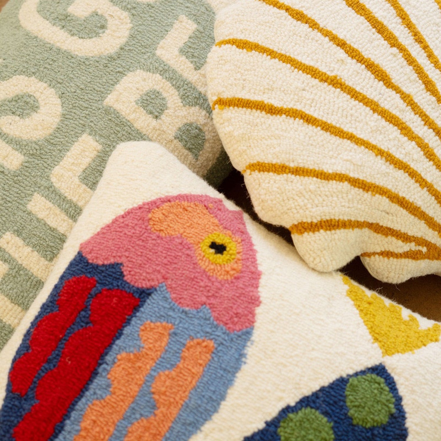 Two Fish Hand-Hooked Pillow