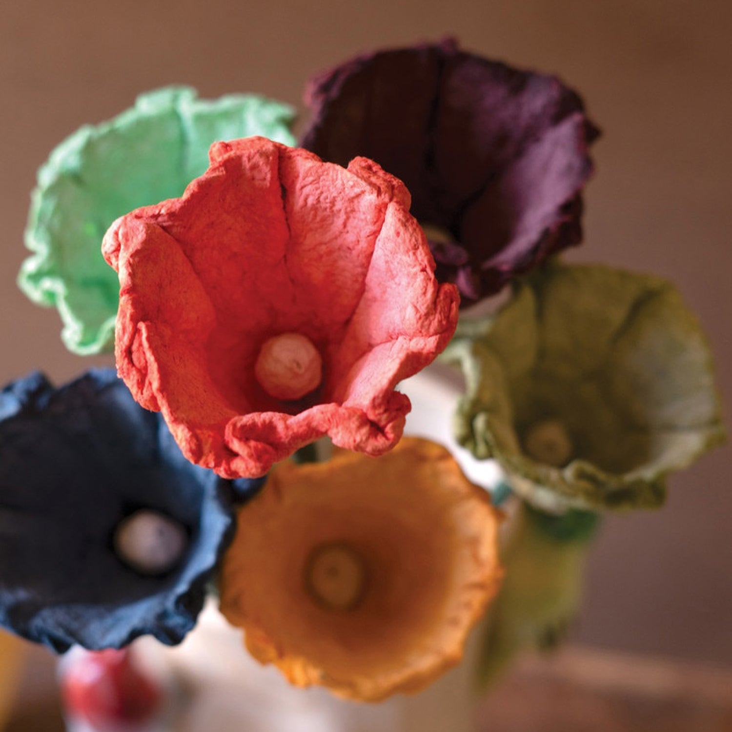 Paper Mache Ruffle Flowers Set of 6
