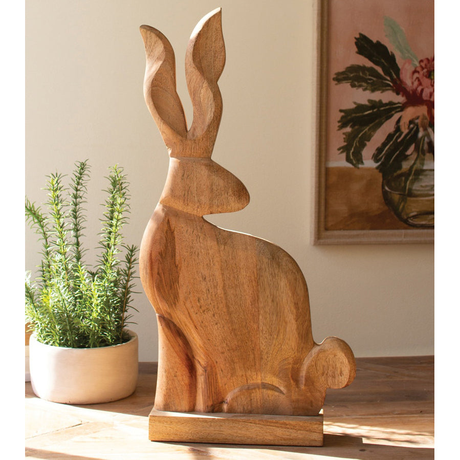 Tall Carved Wood Rabbit on A Stand
