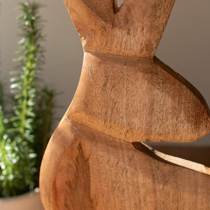 Tall Carved Wood Rabbit on A Stand