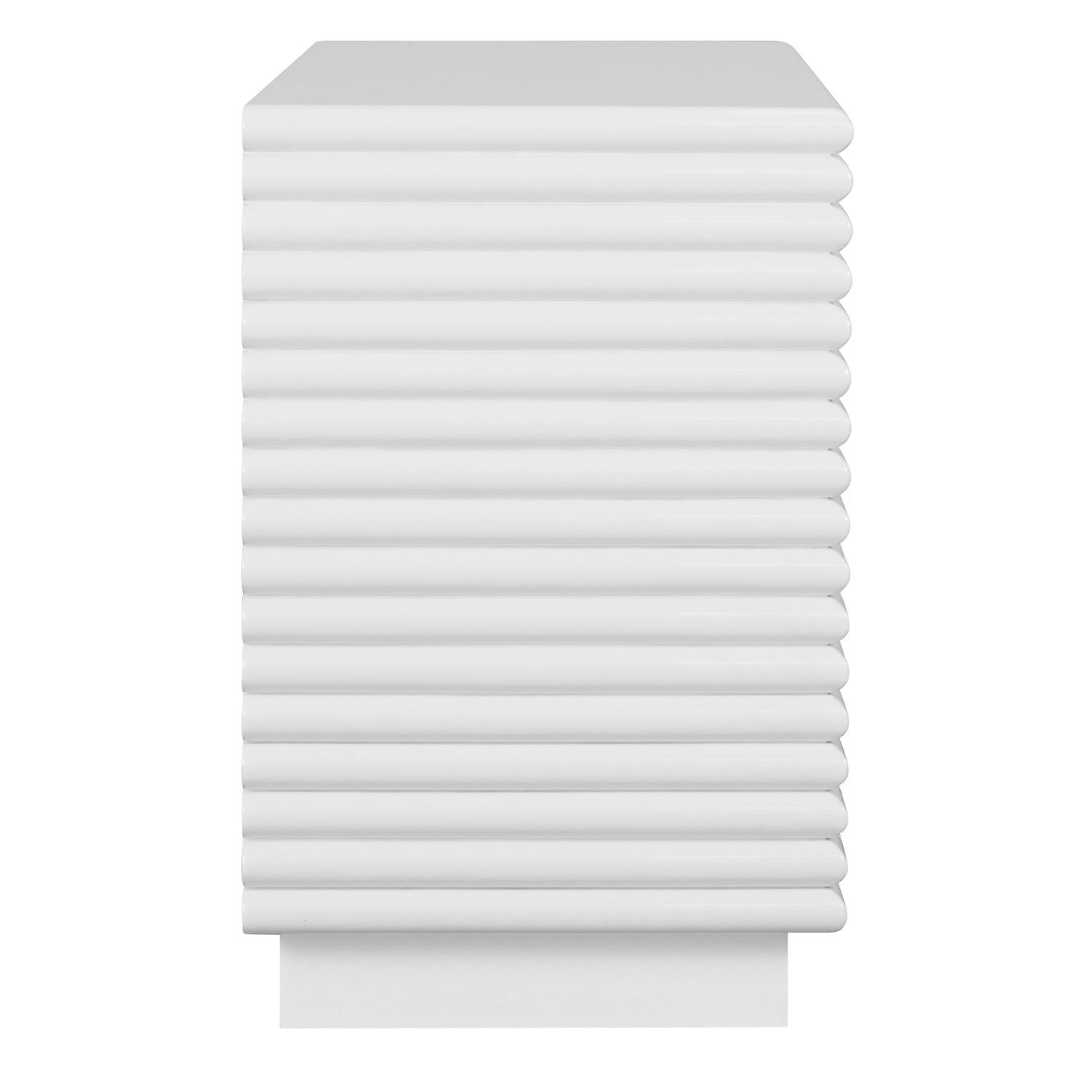 Worlds Away Nayla side table, close-up of large horizontal reeds in white lacquer
