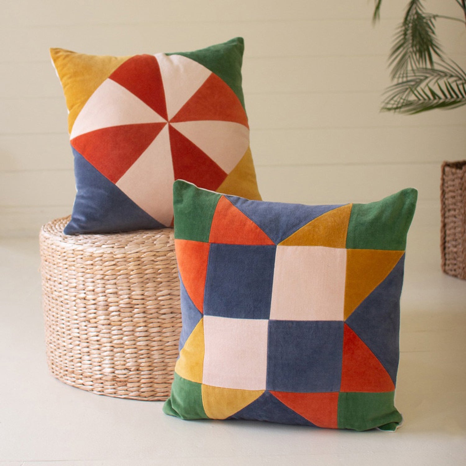 Velvet Patchwork Throw Pillow Set of 2