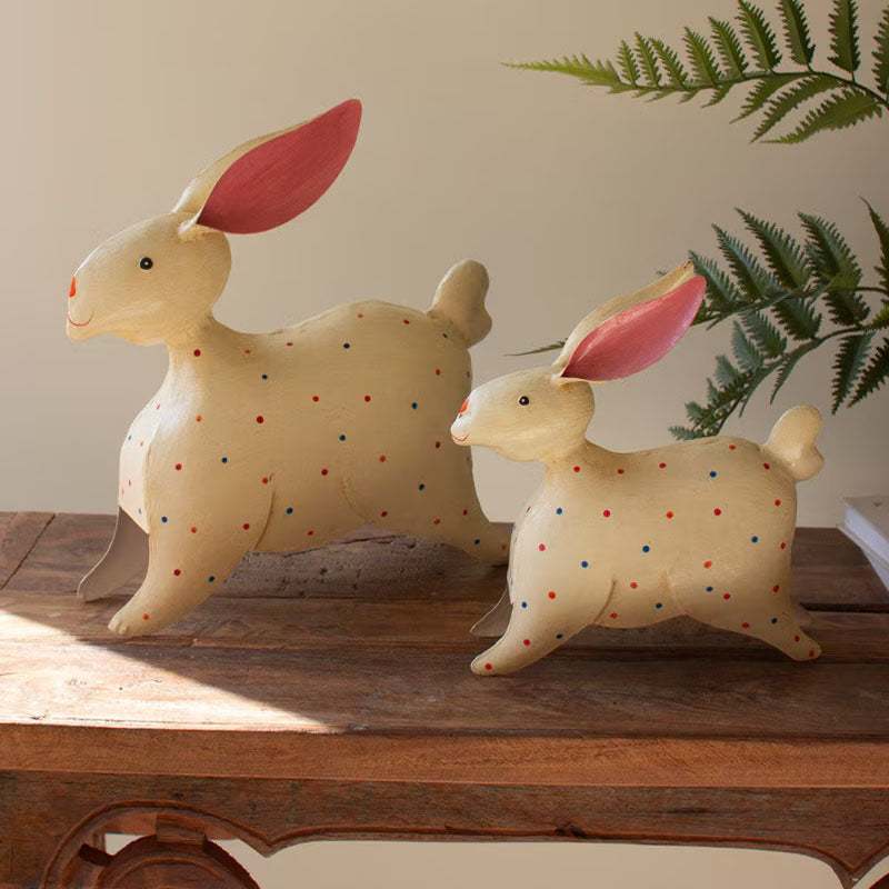 Polka Dot Iron Rabbit Set of 2