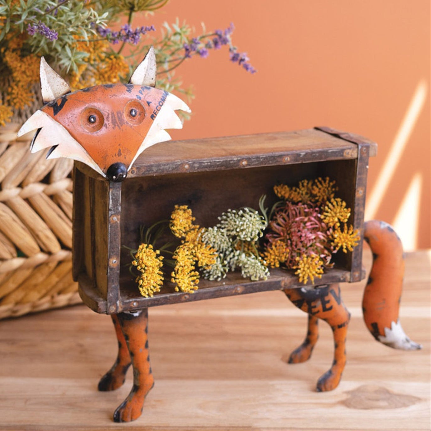Recycled Metal Fox with Wooden Brick Mold