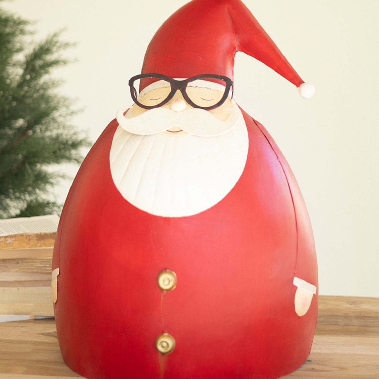 Painted Metal Santa with Glasses
